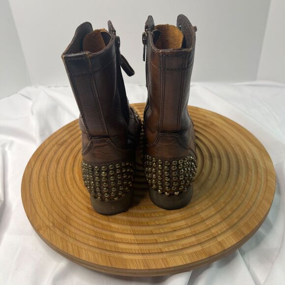 Steve Madden Leather Brown Gold Spike Studded Tarnney Combat Boots Size 7 M - Picture 4 of 10